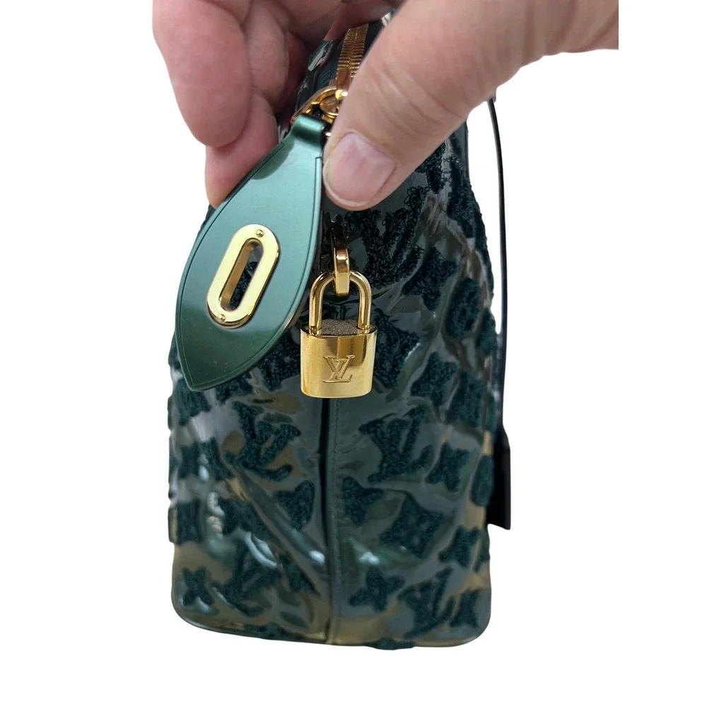 Louis Vuitton Lockit‎ MM Women Medium Green Excellent Monogram Tuile Patent Bag